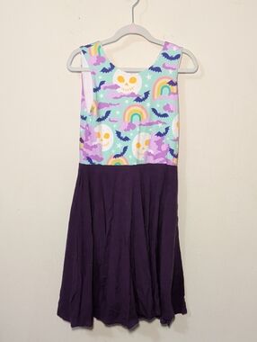 Malia + Kai Spooky Bats and Rainbows Dress Purple Blue Halloween Girls Size 8